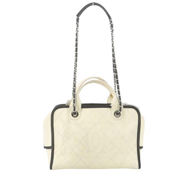 Chanel Coco Mark Tote Bag Caviar Cream White & Black Shoulder Tote CC Vintage - Picture 1 of 16
